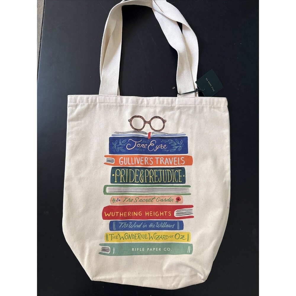NEW Rifle Paper Co Classic Novel Spines Canvas Tote Bag NWT